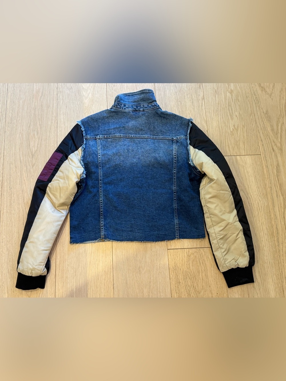 Desigual NWT Rare Hybrid Denim Bomber Jacket XL Patchwork Cropped Streetwear - Picture 6 of 9